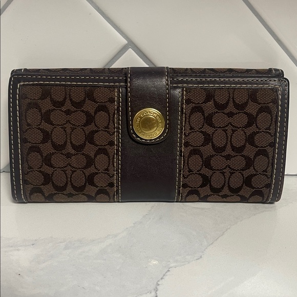 Coach Signature Leather and Canvas Wallet - Picture 1 of 8